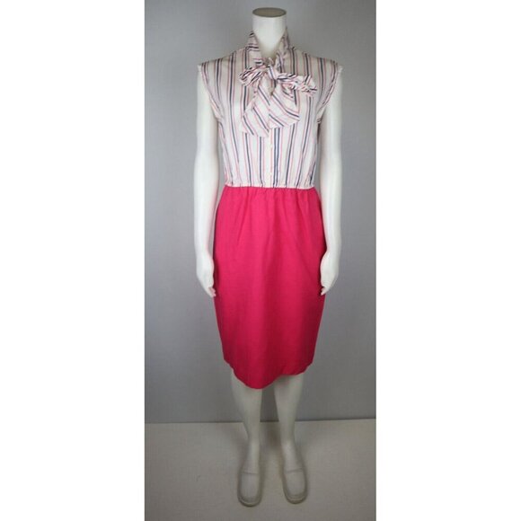 VINTAGE WOMEN'S PINK STRIPED DRESS - PERI PETITES - SIZE 8P - Picture 2 of 10